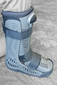 Modern compression boot a popular alternative and post plaster cast support recommended by doctors to provide support on a broken or fractured bone following a serious injury.